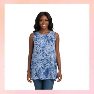 NWT Fever Blue & White Batik Print Flowy Tunic Top XXL